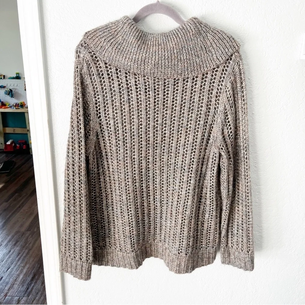 Chico's Sweater Women's XL 16 Wool Blend Metallic Cowl Neck Open Knit‎